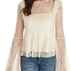 Wonderly Pleated Long Sleeve Lace Layered Blouse